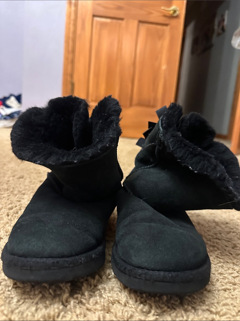 UGG Kids Black Shearling Bow-Accent Winter Boots